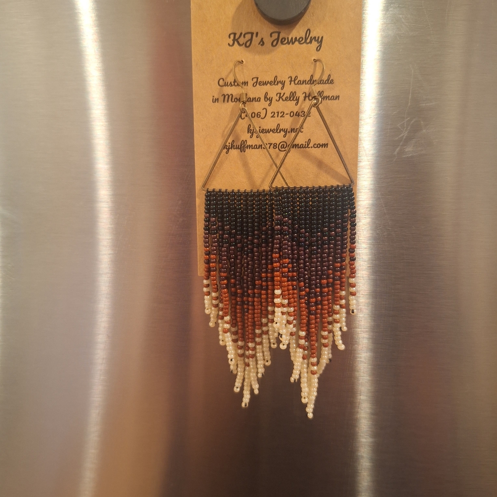 Beaded Earrings - Black, Brown, Cream